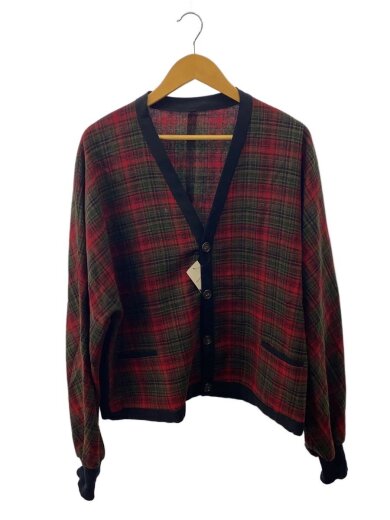 商品画像：カーディガン(薄手)/L/ウール/RED/チェック 1
