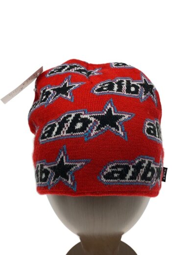 商品画像：ニットキャップ/--/アクリル/RED/総柄/メンズ 1