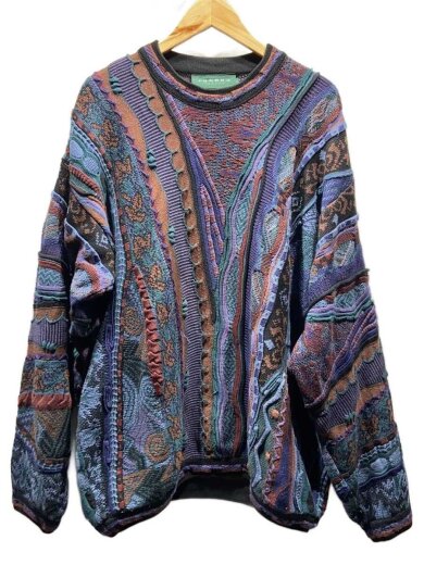 商品画像：S/90s/3Dニット/コットン/BLK/総柄/XT401T/ほつれ有// 1
