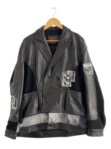 商品画像：ニットコンビレザージャケット/S/フェイクレザー/BLK/8281/419/800// 1