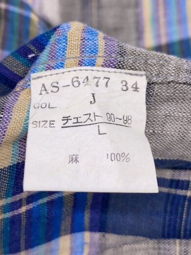 商品画像：90s/長袖シャツ/L/リネン/GRY/チェック/AS-6477// 4