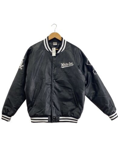 商品画像：フェイクレザースタジャン/white sox/スタジャン/M/フェイクレザー/ブラック/無地 1