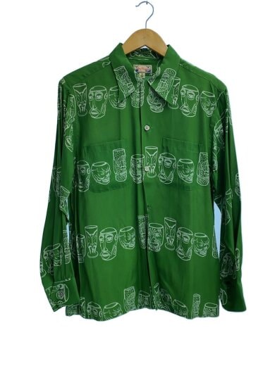 商品画像：アロハ/ハワイアン/長袖シャツ/M/レーヨン/GRN 1