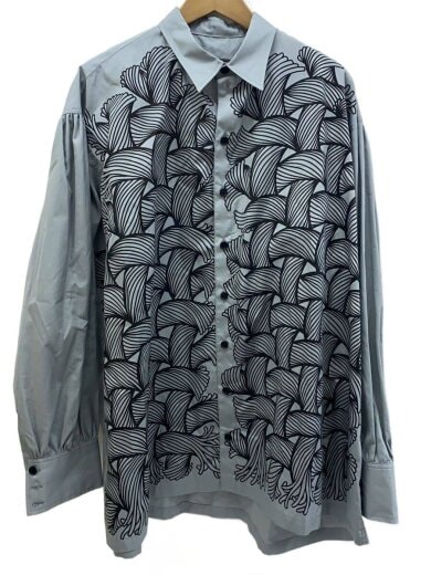 商品画像：長袖シャツ/L/コットン/GRY/総柄/893 1
