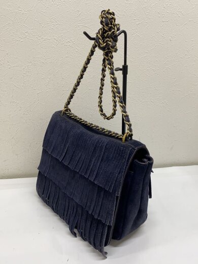 商品画像：フリンジショルダーバッグ/スウェード/NVY 2