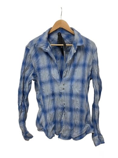 商品画像：2-hook check/シワ加工シャツ/長袖シャツ/L/コットン/BLU/チェック/4899 1