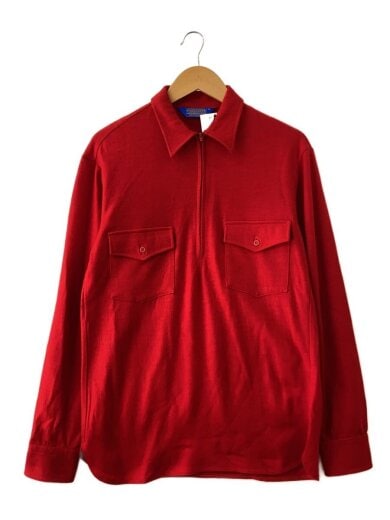 商品画像：長袖シャツ/ハーフジップ/M/ウール/RED// 1