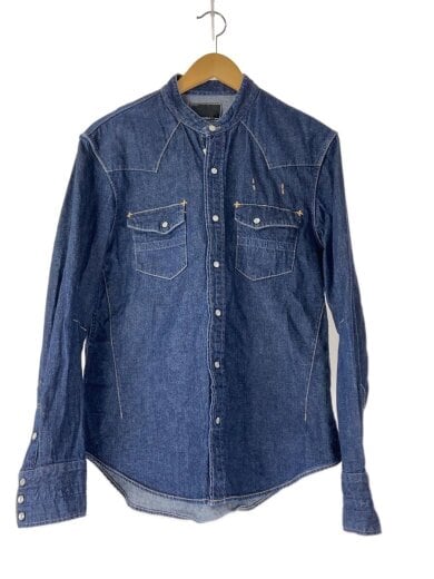 商品画像：ノーカラーデニムウエスタンシャツ/袖裏音符/長袖シャツ/4/デニム/IDG 1
