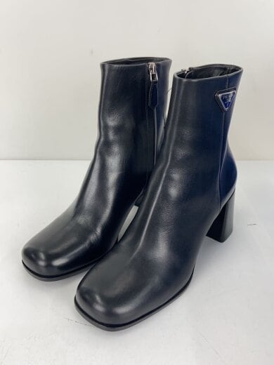 商品画像：トライアングルロゴ/サイドジップショートブーツ/37.5/BLK/レザー 2