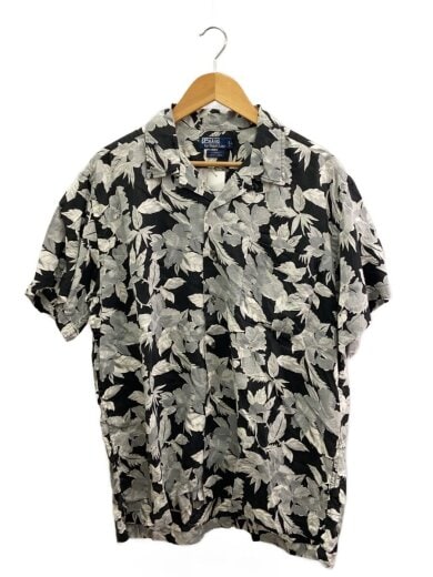 商品画像：90s/FORREST/開襟シャツ/リーフ柄/半袖シャツ/L/リネン/ブラック/ラルフローレン 1