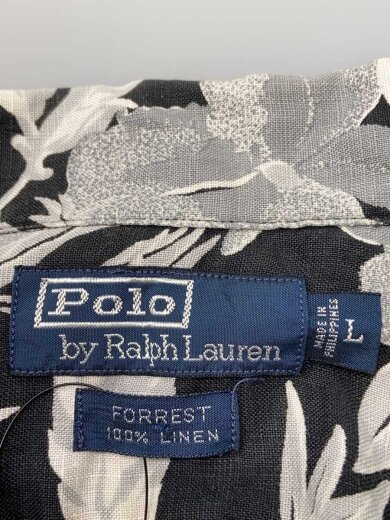 商品画像：90s/FORREST/開襟シャツ/リーフ柄/半袖シャツ/L/リネン/ブラック/ラルフローレン 3