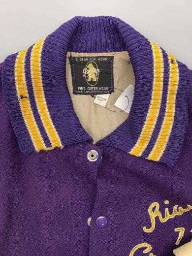 商品画像：60s/黒タグ/レザー切替/スタジャン/--/ウール/パープル 5