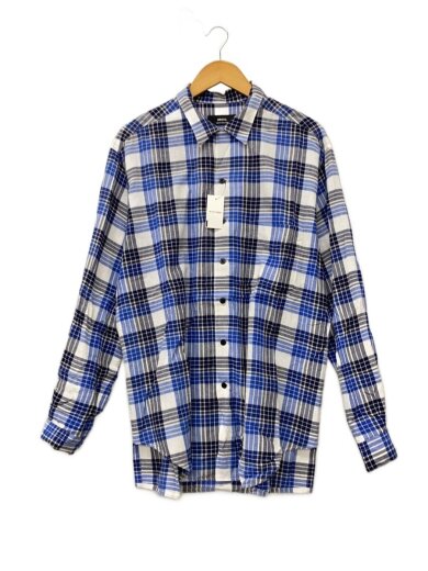 商品画像：23SS/Open Collar Shirt/開襟/長袖シャツ/L/コットン/ブルー/チェック 1