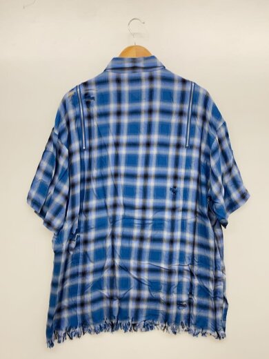 商品画像：ダメージZIPチェックシャツ/タグ付/半袖シャツ/FREE/レーヨン/ブルー/チェック/HA020390T// 2