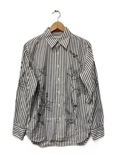商品画像：長袖シャツ/M/コットン/WHT/ストライプ/473624// 1