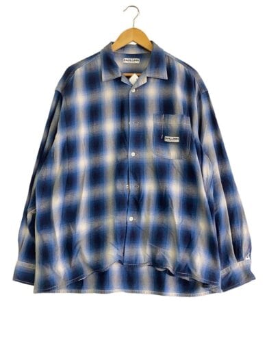 商品画像：オープンカラー/開襟/シャドーチェック長袖シャツ/L/コットン/BLU/チェック/1002390900001// 1