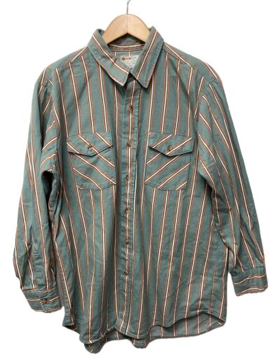 商品画像：70s-80s/長袖シャツ/XL/コットン/GRN/ストライプ 1