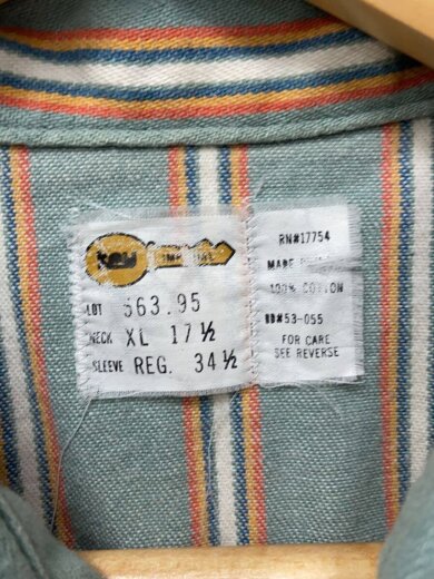 商品画像：70s-80s/長袖シャツ/XL/コットン/GRN/ストライプ 3