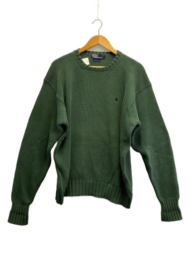 商品画像：90s/ニット・セーター(厚手)/XL/コットン/GRN/無地 1