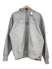 TEXT STRIPE HOODED SWEAT SHIRT/L/コットン/GRY/プリント