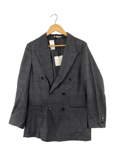 商品画像：ダブルブレストグレンチェックジャケット/38/ウール/GRY/無地/26SS-002// 1