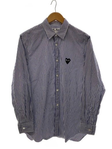 商品画像：AD2018/ハートワッペン/長袖シャツ/M/コットン/BLU/ストライプ/AZ-B008 1