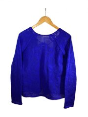 A MENDA/flower lace pattern mesh knit cardigan /BLU/
