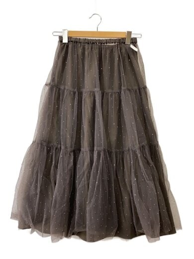 商品画像：ティアードチュールラインストーンスカート/ロングスカート/1/ポリエステル/BRW/無地/09WFS25502 1