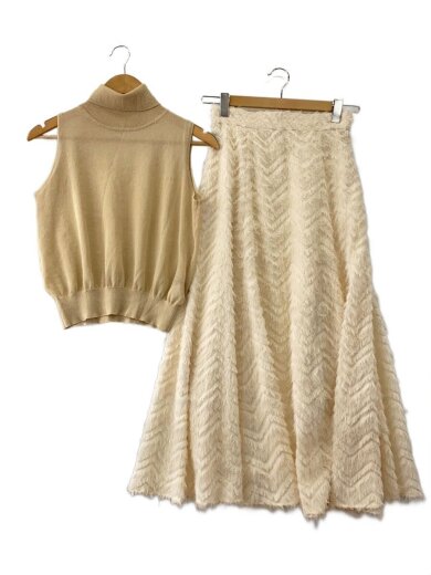 商品画像：カットジヤーガドニットセットアップ/ロングスカート/M/ポリエステル/CRM/無地/1523230224 1