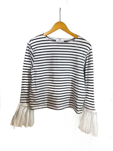 商品画像：長袖カットソー/FREE/コットン/WHT/ボーダー/M251-85103-3 1