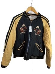 日本庭園×黒龍/スカジャン/XL/BLK/無地/TT11592/ホツレ/毛玉/小穴