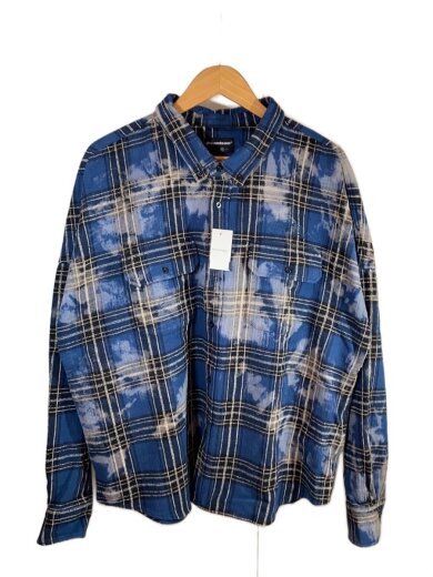 商品画像：DREAMTEAM FLAG LOGO BLEACH FLANNEL SHIRT/XL/コットン/BLU/チェック// 1