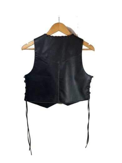 商品画像：Lace Up Short Length Vegan Leather Vest/ベスト/--/BLK/無地 2