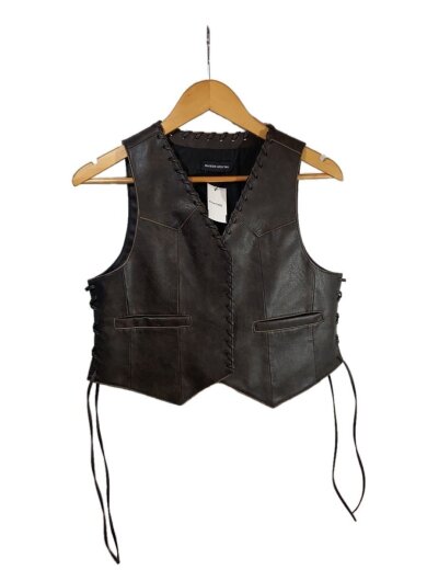 商品画像：Lace Up Short Length Vegan Leather Vest/品質タグ欠損/BRW 1