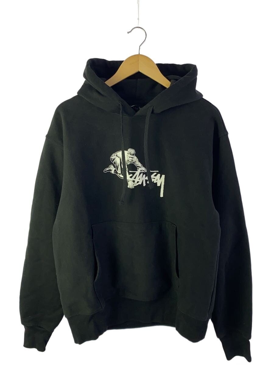 STUSSY / worker black hoodie/パーカー/M/コットン/ブラック