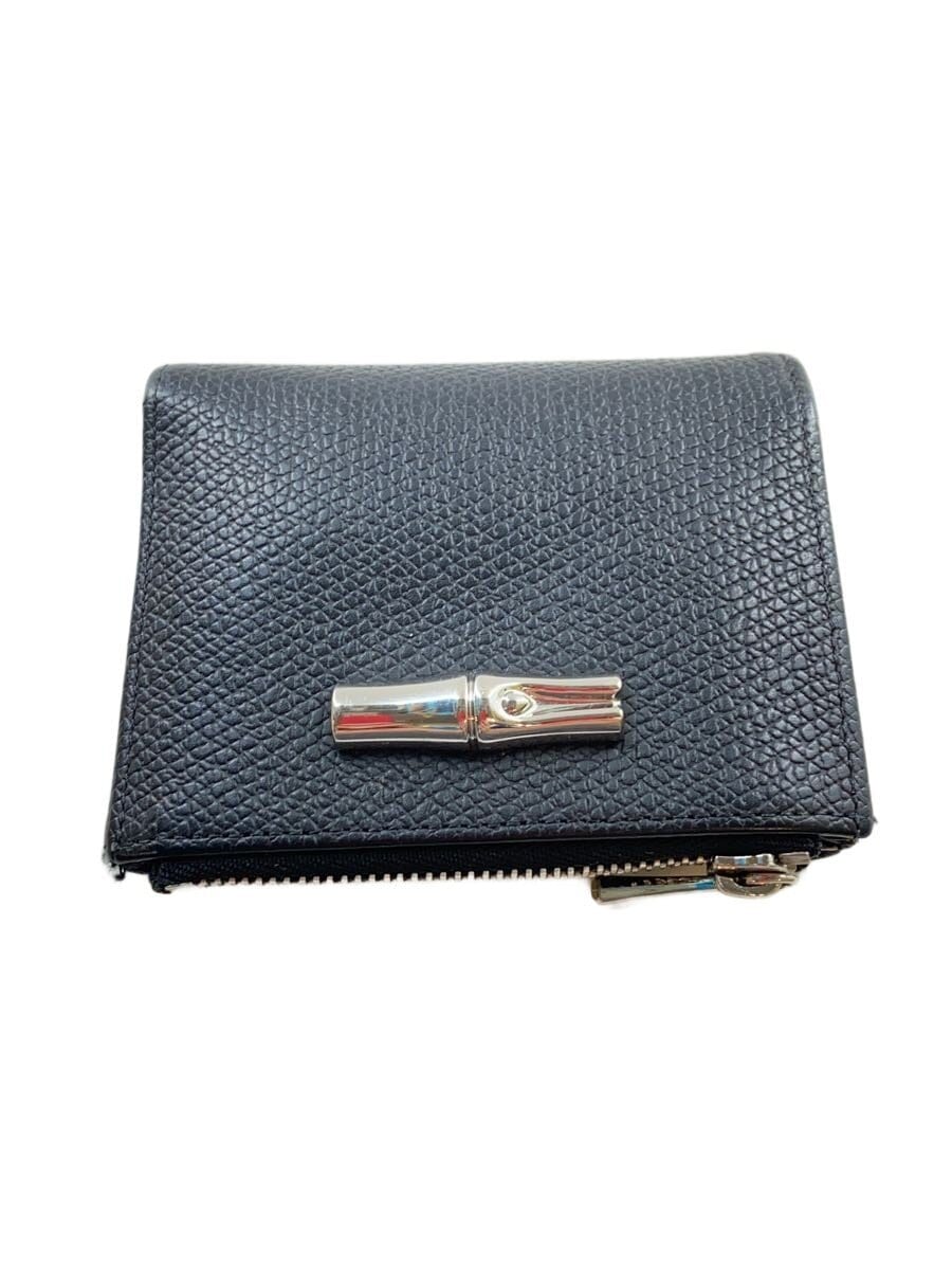 LONGCHAMP / ロゾ COMPACT WALLET/2つ折り財布/レザー/BLK/レディース