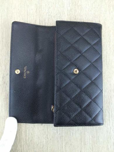 画像：CHANELマトラッセ/キャビアスキン/長財布/レザー/BLK/内部劣化・汚れ有/二つ折り3