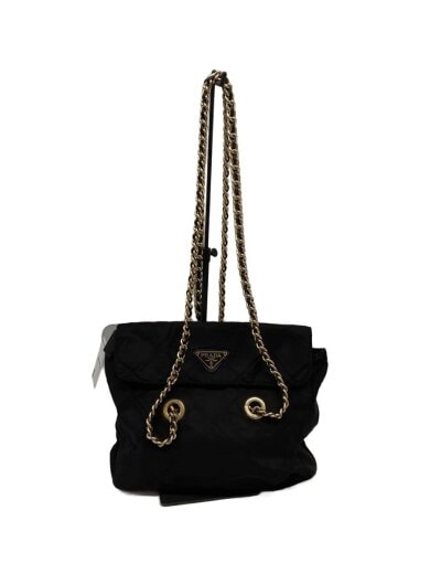 商品画像：ダブルチェーン/キルティング/オールド/ショルダーバッグ/ナイロン/BLK 1