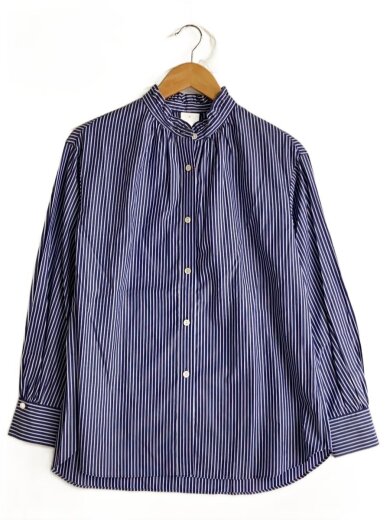 商品画像：長袖ブラウス/36/コットン/NVY/ストライプ/085-85043// 1