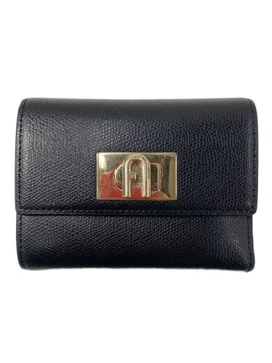 商品画像：3つ折り財布/レザー/BLK/無地/レディース 1