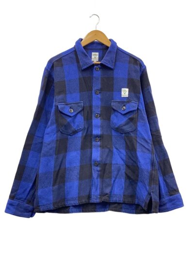 商品画像：長袖シャツ/M/コットン/BLU/チェック/PU510 1