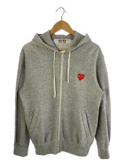 PLAY ZIP SWEAT RED HEART/ジップパーカー/M/コットン/グレー/AZ-T168