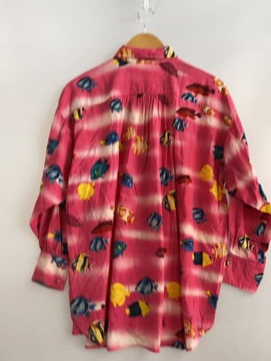 商品画像：80s/魚柄パジャマシャツ/ISタグ/長袖シャツ/M/レーヨン/ピンク/総柄/IS11-FJ021// 2