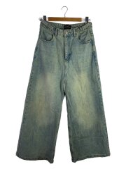 サイドベルトワイドフレアデニムパンツ/ボトム/2/コットン/IDG/無地