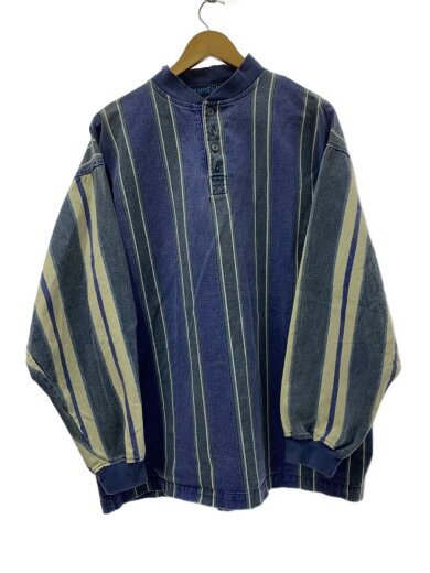 商品画像：TIMEWEAR/ヘンリーネック長袖シャツ/L/コットン/BLU/ストライプ/41B310// 1