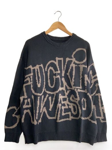 商品画像：ニット・セーター(厚手)/L/コットン/BLK/無地 1