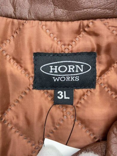 画像：HORN WORKSシングルライダースジャケット/3L/牛革/BRW/無地3