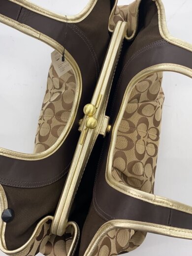 商品画像：プリーテッド・フレーム・サッチェル_エルゴ_シグネチャー_ゴールドレザー/キャンバス/BEG/総柄 8