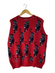 Panther Knit Vest/パンサーニットベスト/L/コットン/レッド/総柄/2021AW-KT04