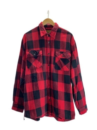 商品画像：ダメージ加工/MADE IN USA/ネルシャツ/XL/コットン/レッド/チェック 1